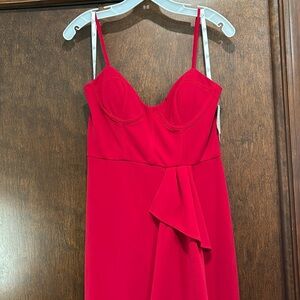 NWT David’s Bridal Studio Valent Red Crepe Corset Sheath Dress High Slit